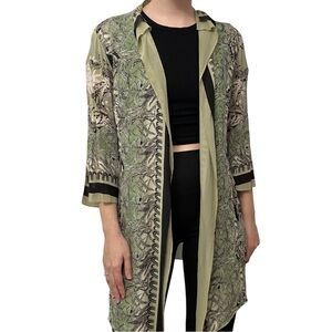 Citron Santa Monica Silk Cardigan Shawl Long Fairy Floral Green Boho Size Small
